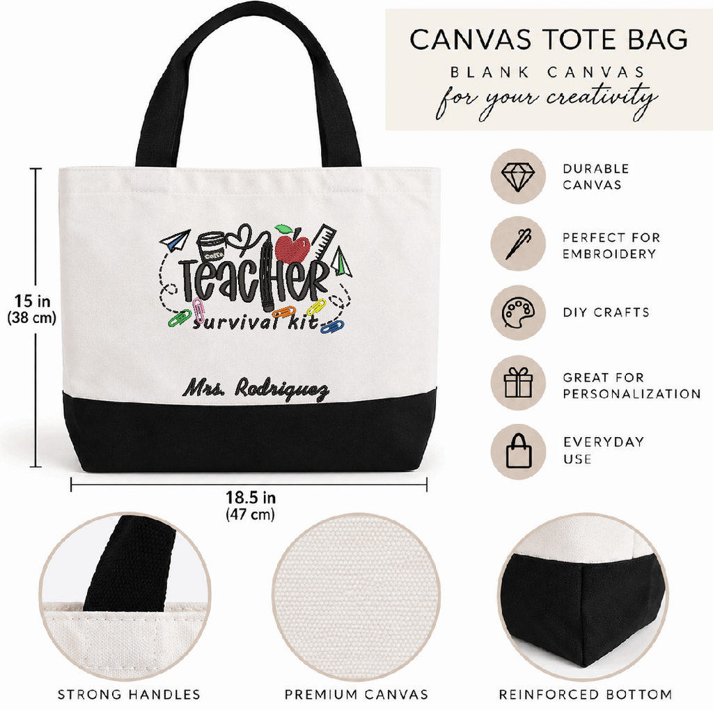 Teacher - Custom Embroidered Canvas Tote Bag