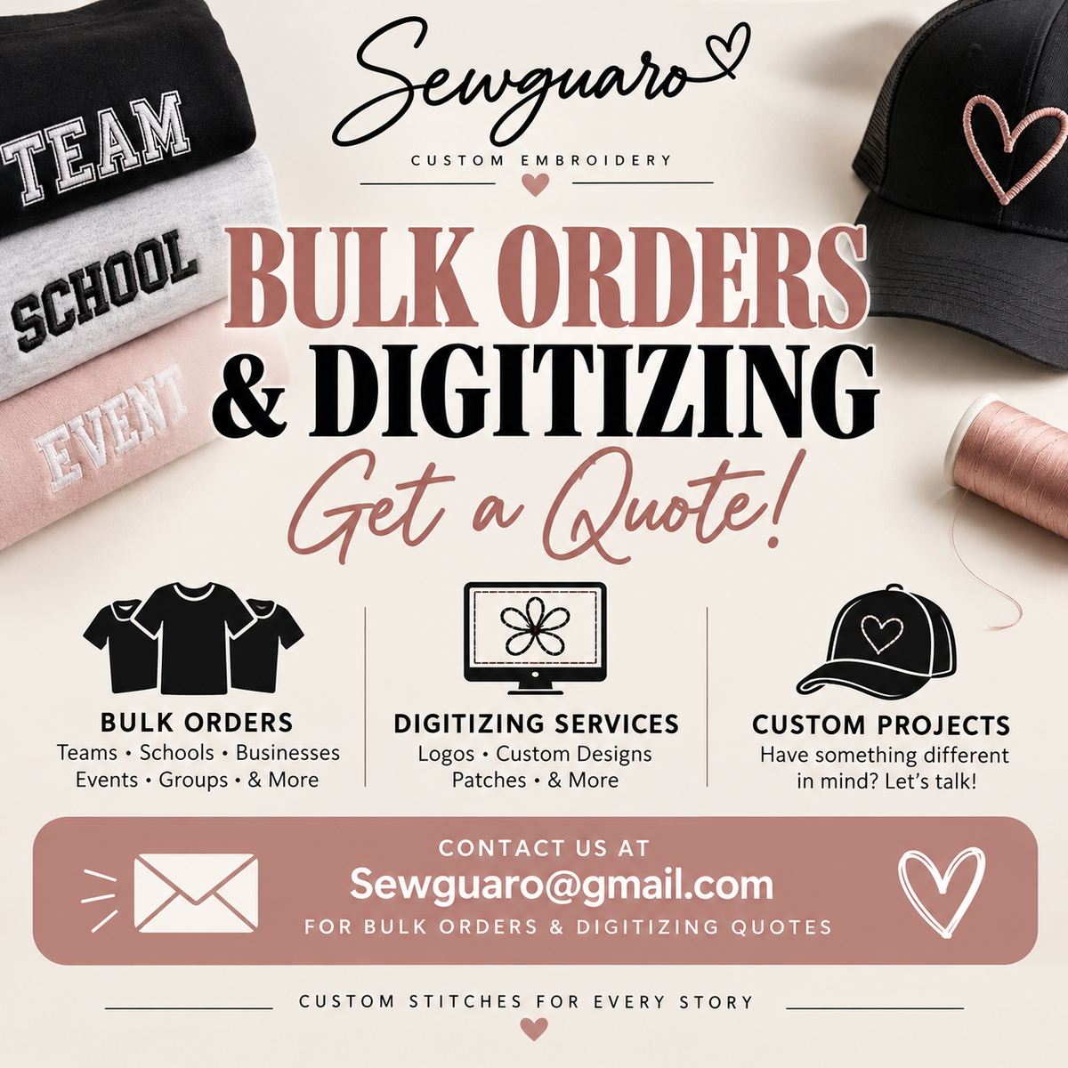 Bulk Orders & Digitizing — Request a Quote